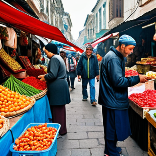Home 4 **A vibrant street market scene in a foreign city.** Focus on the details: local vendors, unique food items, and people interacting. Aim for a documentary-style photograph that captures the essence of daily life and cultural exchange.