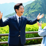 Storytelling Tour Guide**

"A cheerful tour guide, fully clothed in professional attire, passionately telling a story to a small group of tourists in front of a scenic landmark (e.g., 성산일출봉). The guide is animated and engaging, gesturing with well-formed hands. Capture the feeling of connection and shared experience. Safe for work, appropriate content, perfect anatomy, natural pose, high quality, family-friendly, bright sunny day."

**