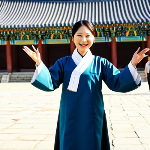 Home 7 **
"A friendly and knowledgeable tour guide, fully clothed in professional attire, leading a group of tourists at Gyeongbokgung Palace in Seoul, South Korea. She is gesturing towards a historical building, explaining its significance. The scene is bright and sunny, showcasing the beauty of Korean architecture. Safe for work, appropriate content, perfect anatomy, correct proportions, well-formed hands, natural body proportions, professional, family-friendly."
**